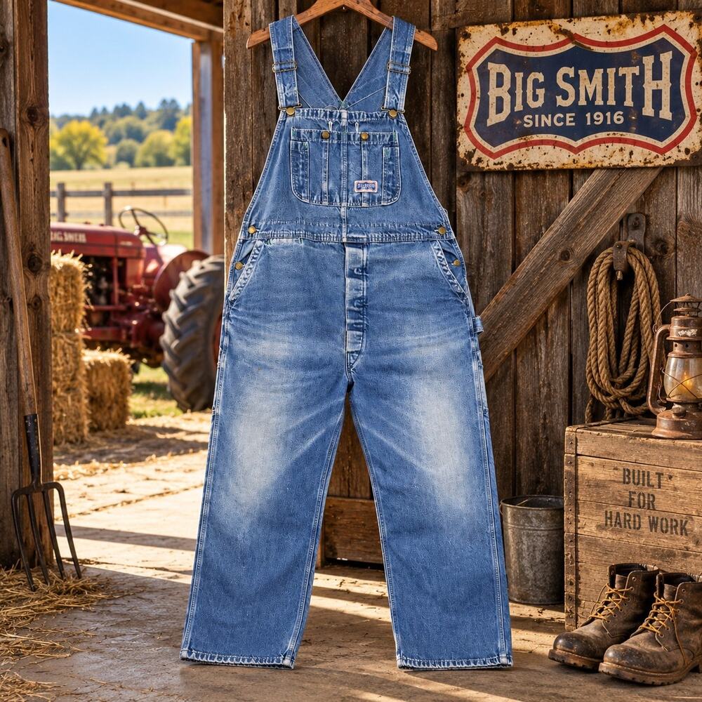 Vintage 90s Y2K Big Smith Denim Bib Overalls 44x34 Carpenter Workwear USA Style